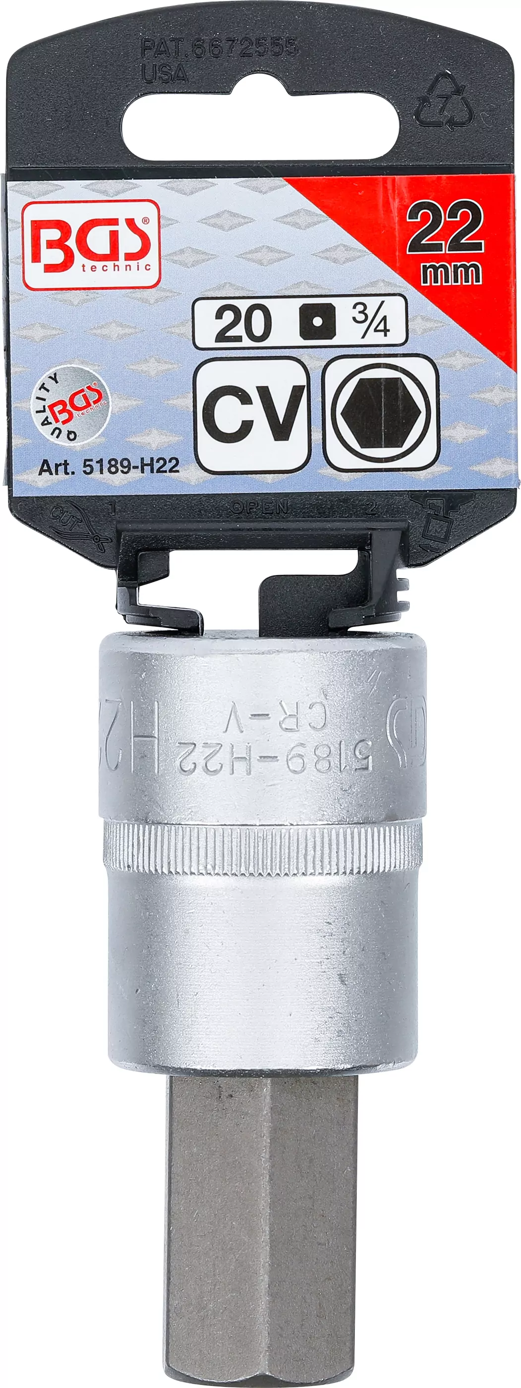 Bit-Einsatz | Antrieb Innenvierkant 20 mm (3/4") | Innensechskant 22 mm