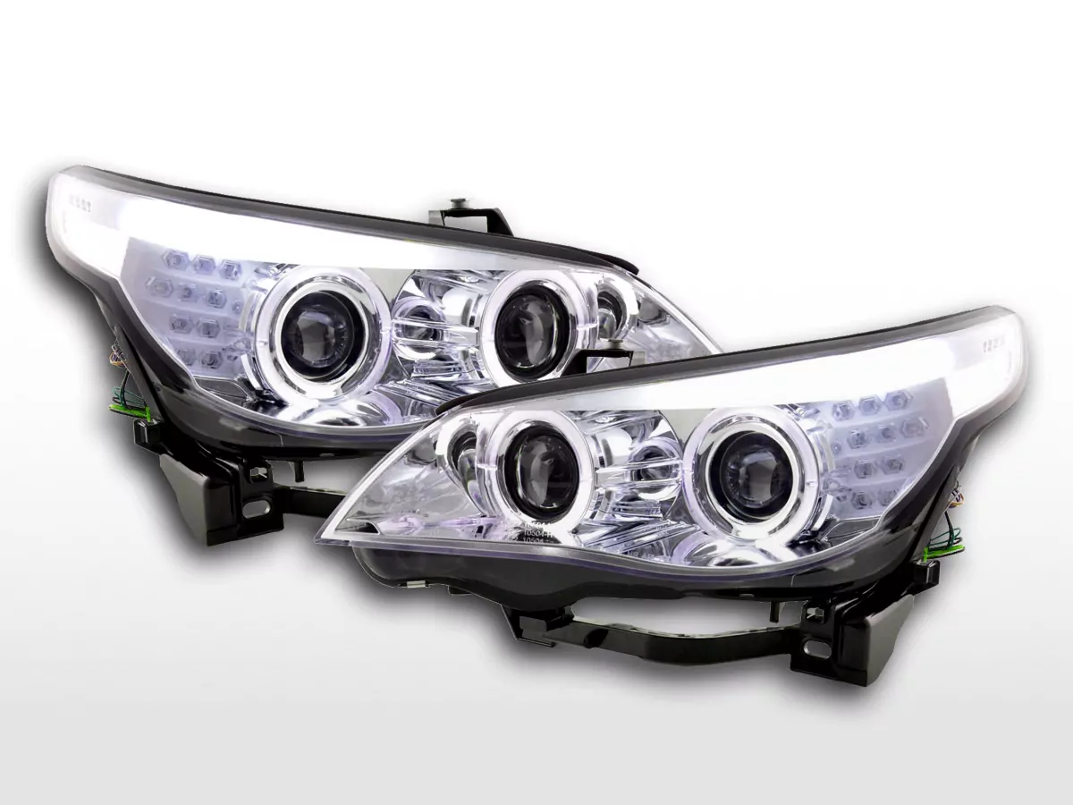 Scheinwerfer Set Xenon Angel Eyes LED BMW 5er E60/E61 Bj. 03-04 chrom für Rechtslenker