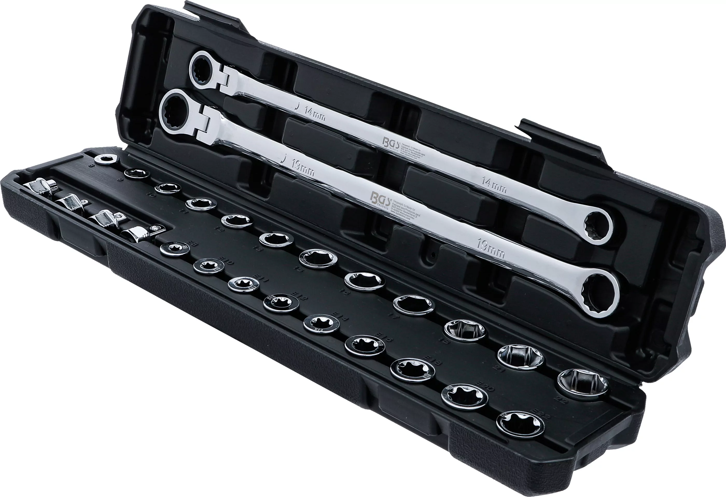 Doppel-Ring- und Ratschenring-Gelenkschlüssel-Satz | extra lang | 27-tlg.