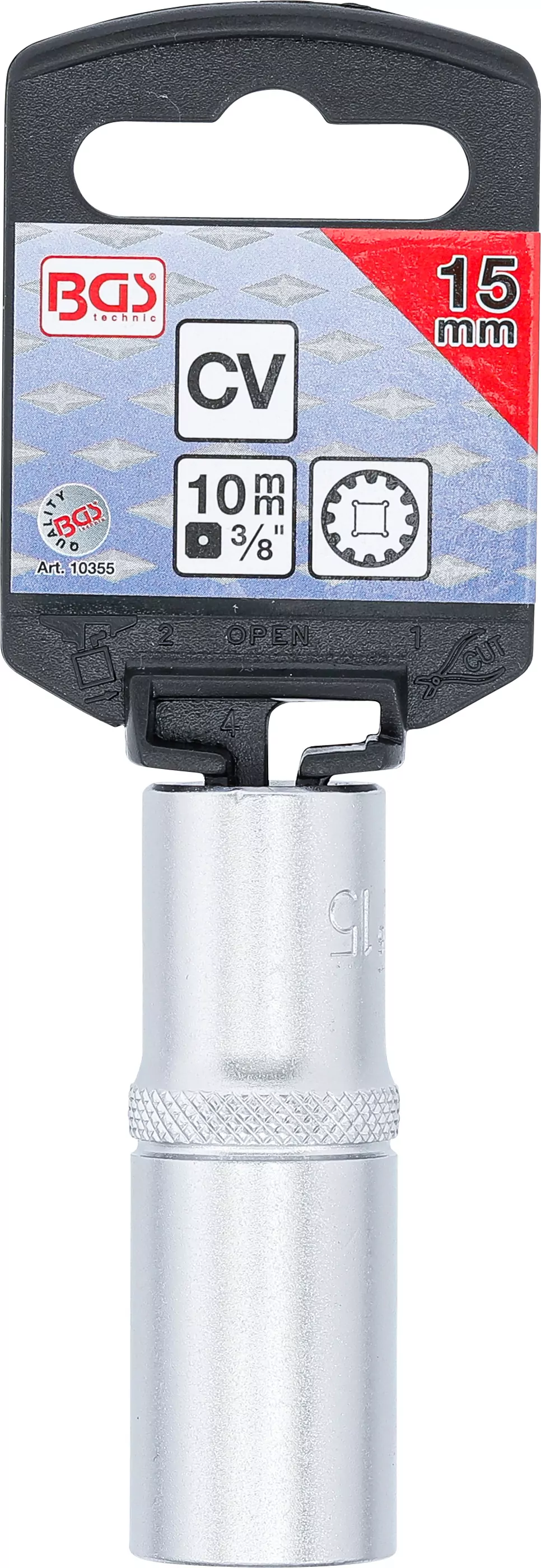 Steckschlüssel-Einsatz Gear Lock, tief | Antrieb Innenvierkant 10 mm (3/8") | SW 15 mm