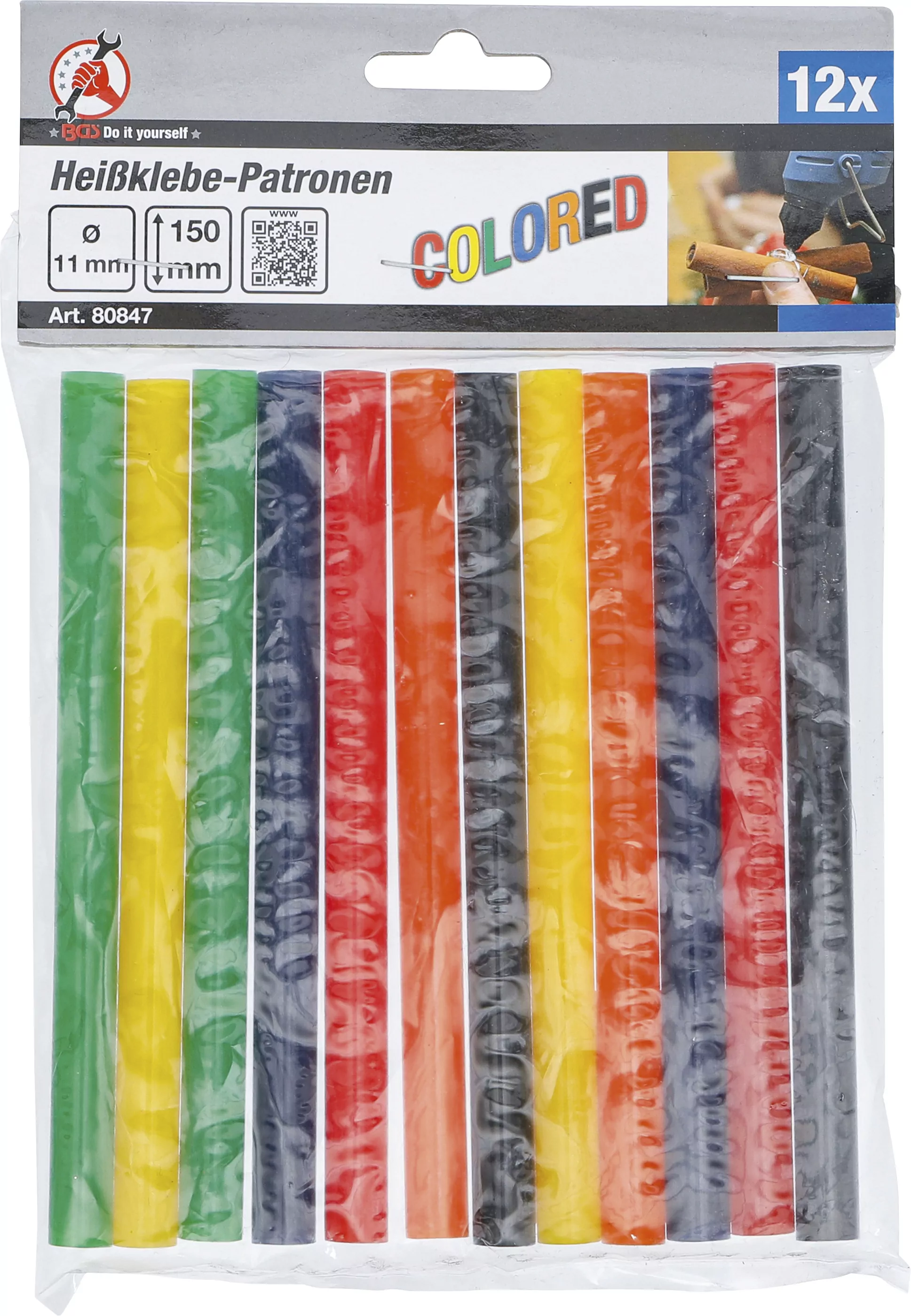 Heißklebe-Patronen | bunt | Ø 11 mm, 150 mm | 12-tlg.