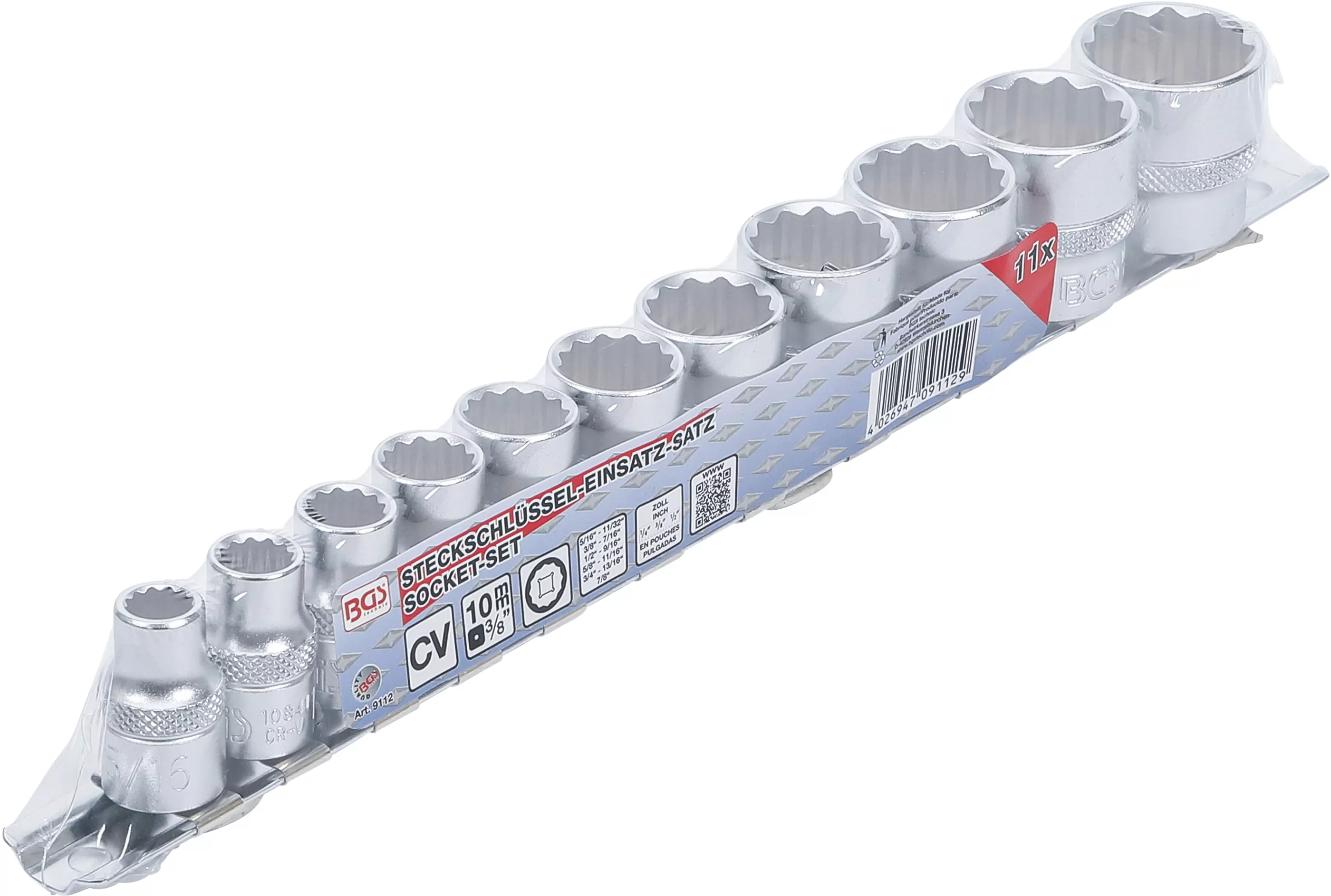 Steckschlüssel-Einsatz-Satz, Zwölfkant | Antrieb Innenvierkant 10 mm (3/8") | Zollgrößen | 11-tlg.