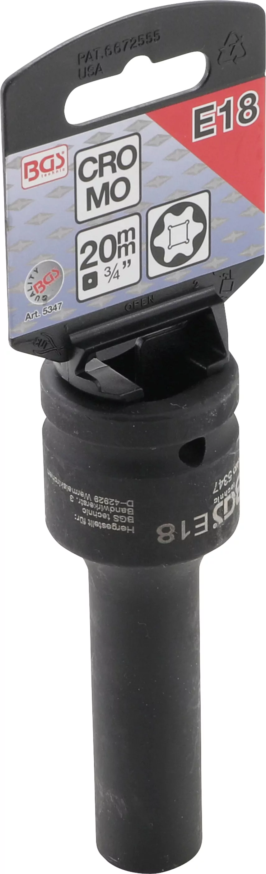 Kraft-Steckschlüssel-Einsatz E-Profil, tief | Antrieb Innenvierkant 20 mm (3/4") | SW E18