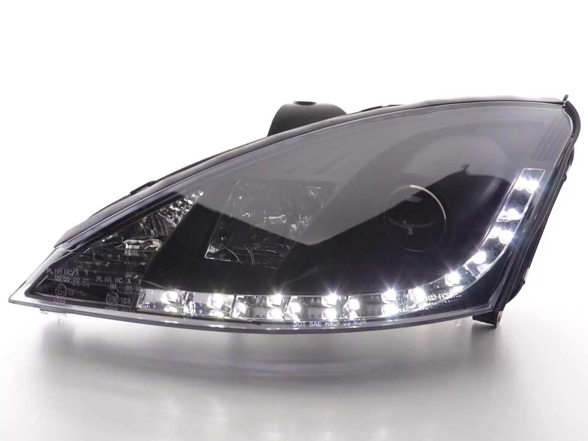 Scheinwerfer Set Daylight LED TFL-Optik Ford Focus 3/4/5-trg. Bj. 98-01 schwarz