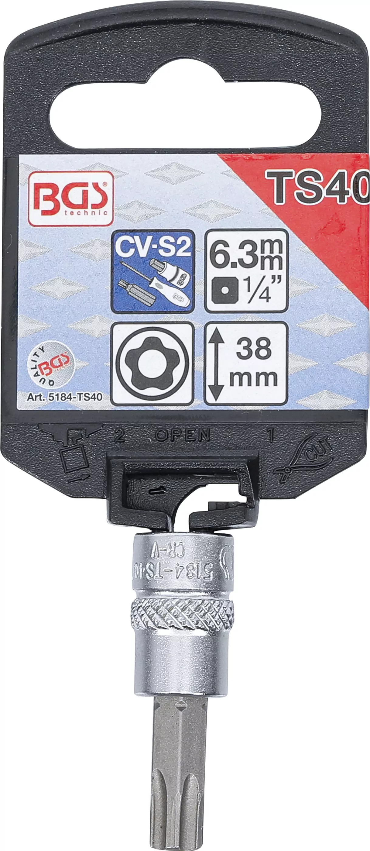 Bit-Einsatz | Antrieb Innenvierkant 6,3 mm (1/4") | TS-Profil (für Torx Plus) mit Bohrung TS40