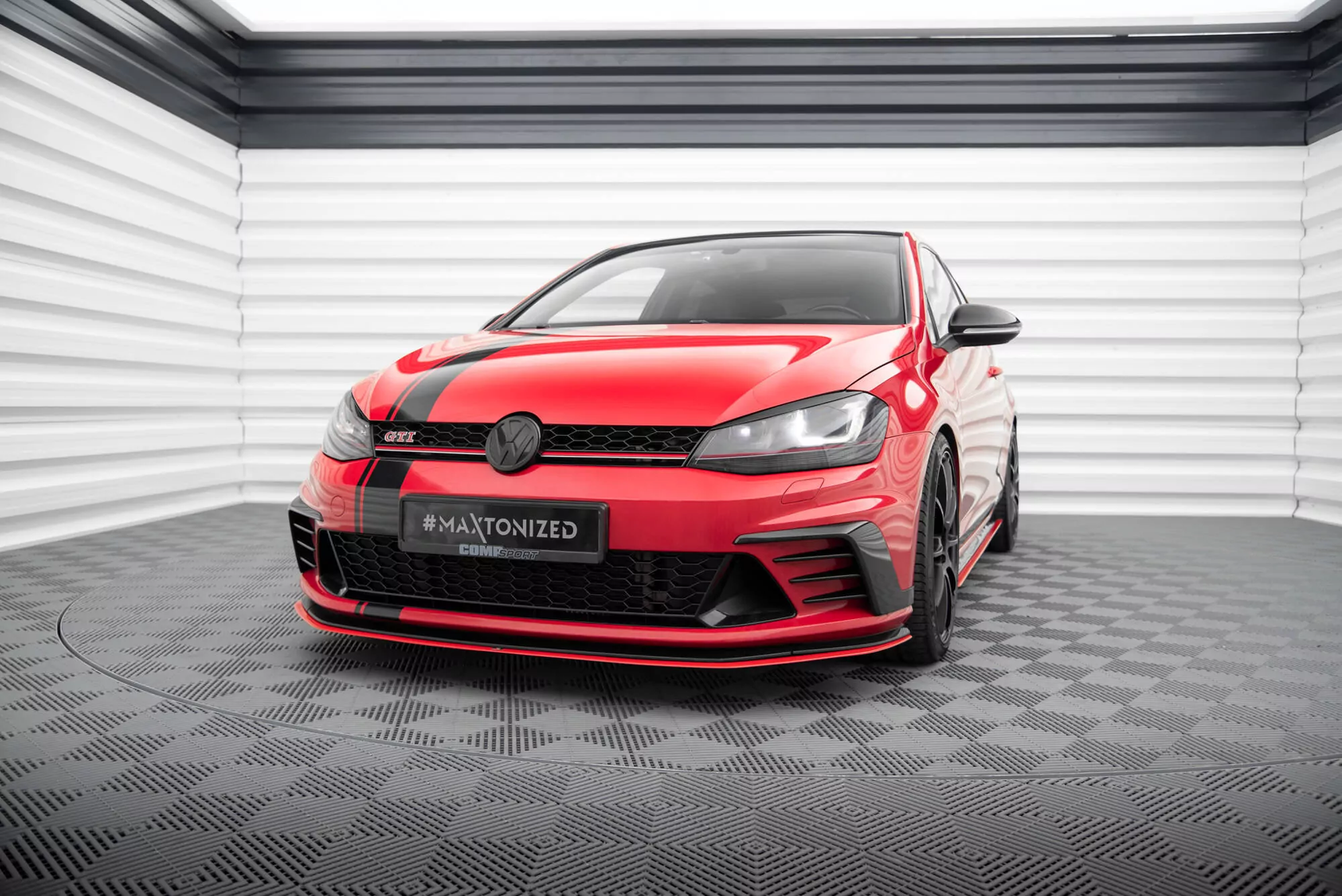 Cup Spoilerlippe Front Ansatz Front Ansatz Diffusor Rot Hochglanz VW GOLF 7 GTI Clubsport