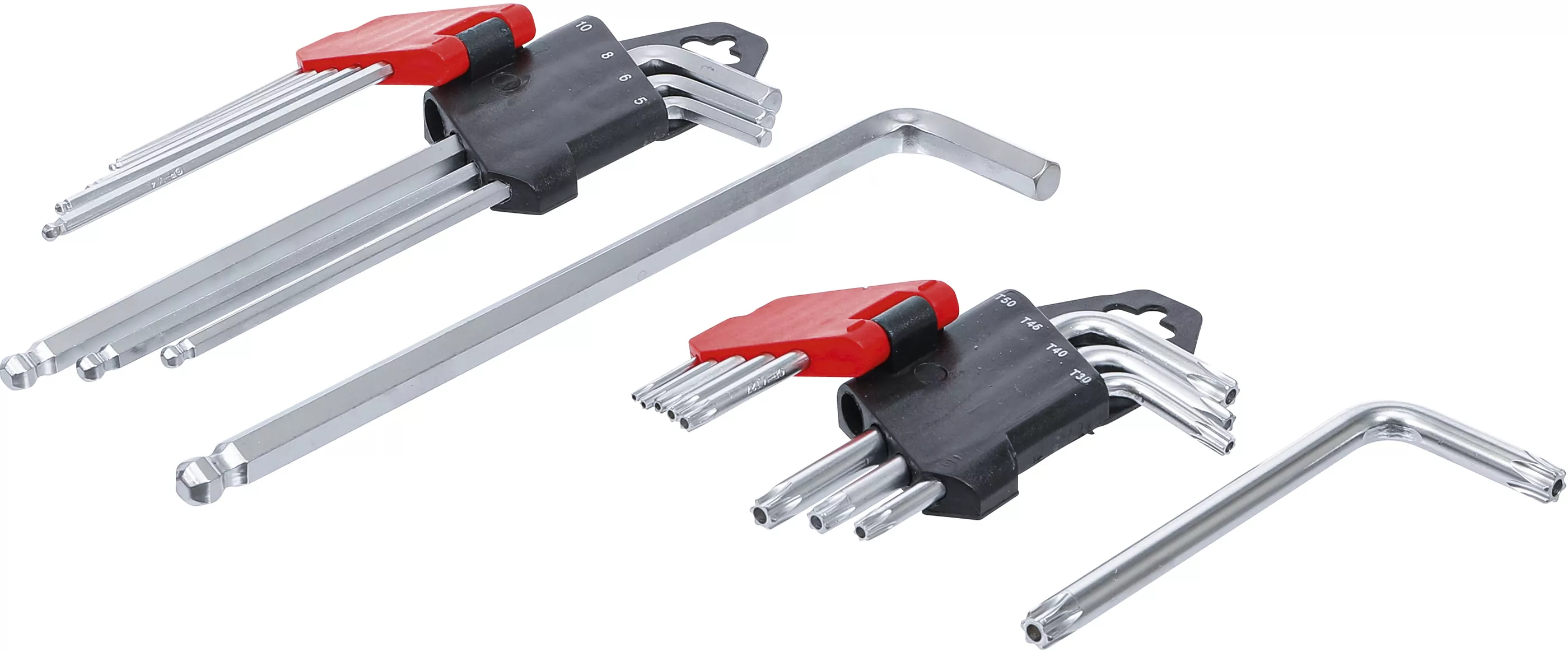 Winkelschlüssel-Satz | lang | T-Profil (für Torx) T10 - T50 / Innensechskant 1,5 - 10 mm | 18-tlg.