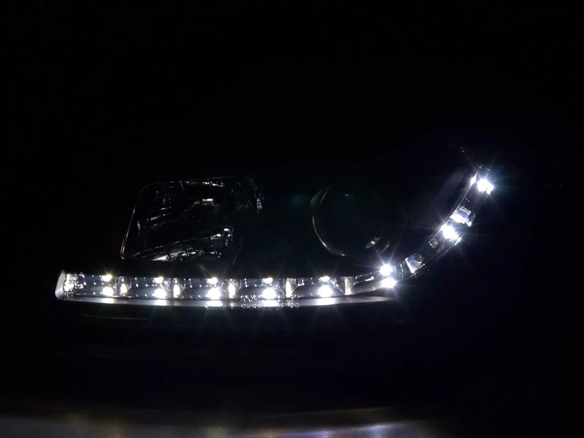 Scheinwerfer Set Daylight LED TFL-Optik Seat Leon Typ 1M Bj. 99-05 schwarz