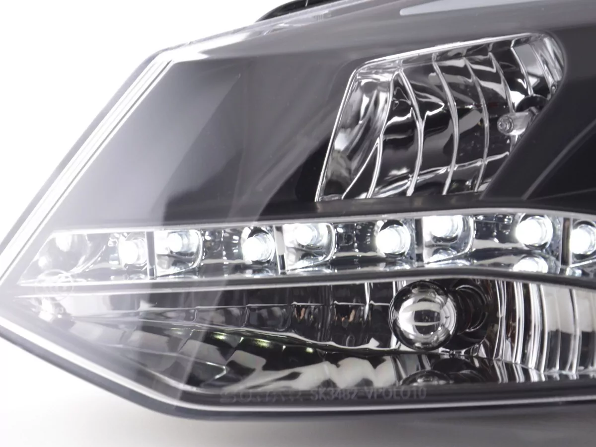 Scheinwerfer Set Daylight LED Tagfahrlicht VW Polo 6R Bj. 09- schwarz für Rechtslenker