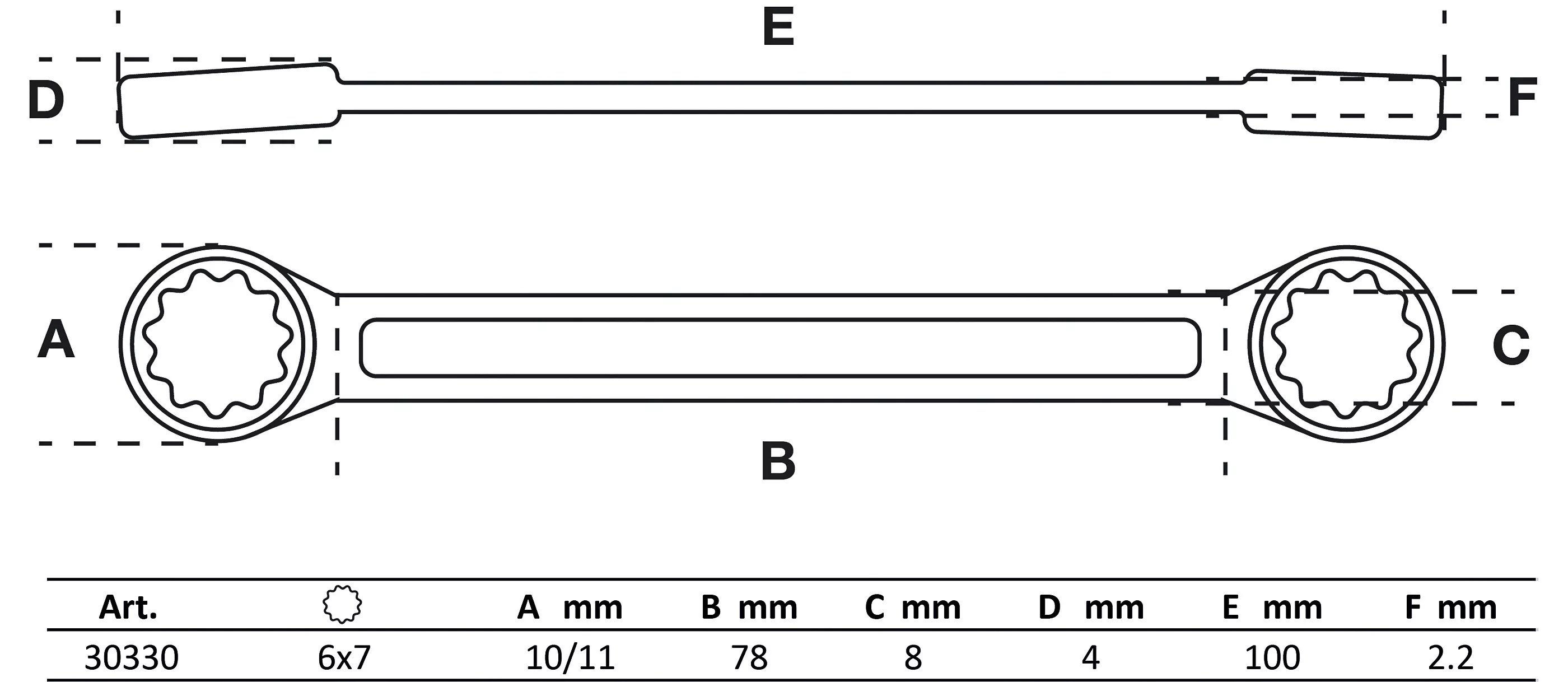 Doppel-Ringschlüssel | extra flach | SW 6 x 7 mm