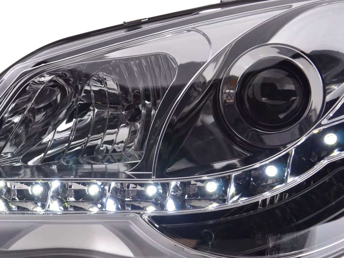Scheinwerfer Set Daylight LED TFL-Optik VW Polo Typ 9N3 Bj. 05-09 chrom