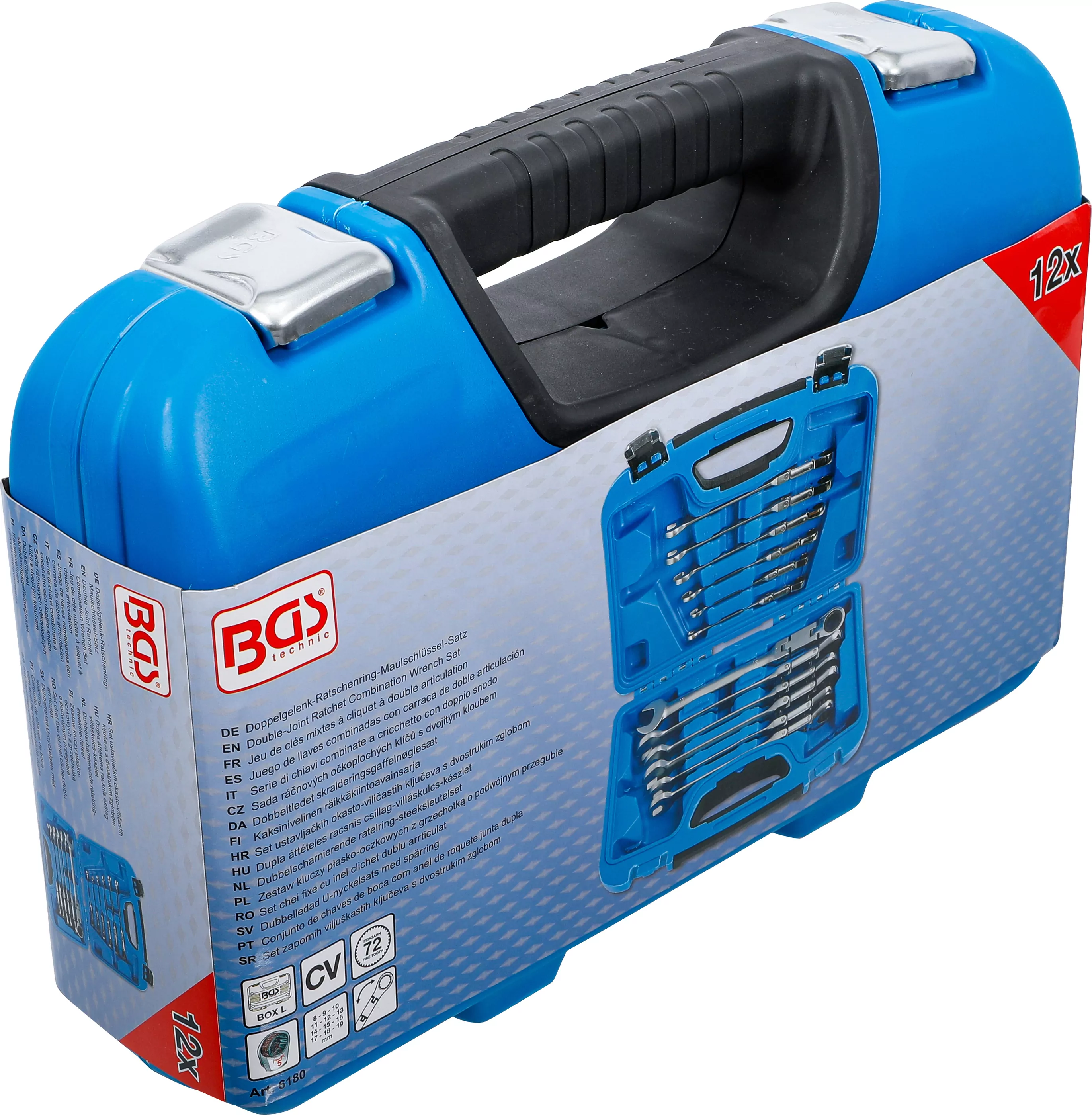 Doppelgelenk-Ratschenring-Maulschlüssel-Satz | abwinkelbar | SW 8 - 19 mm | 12-tlg.