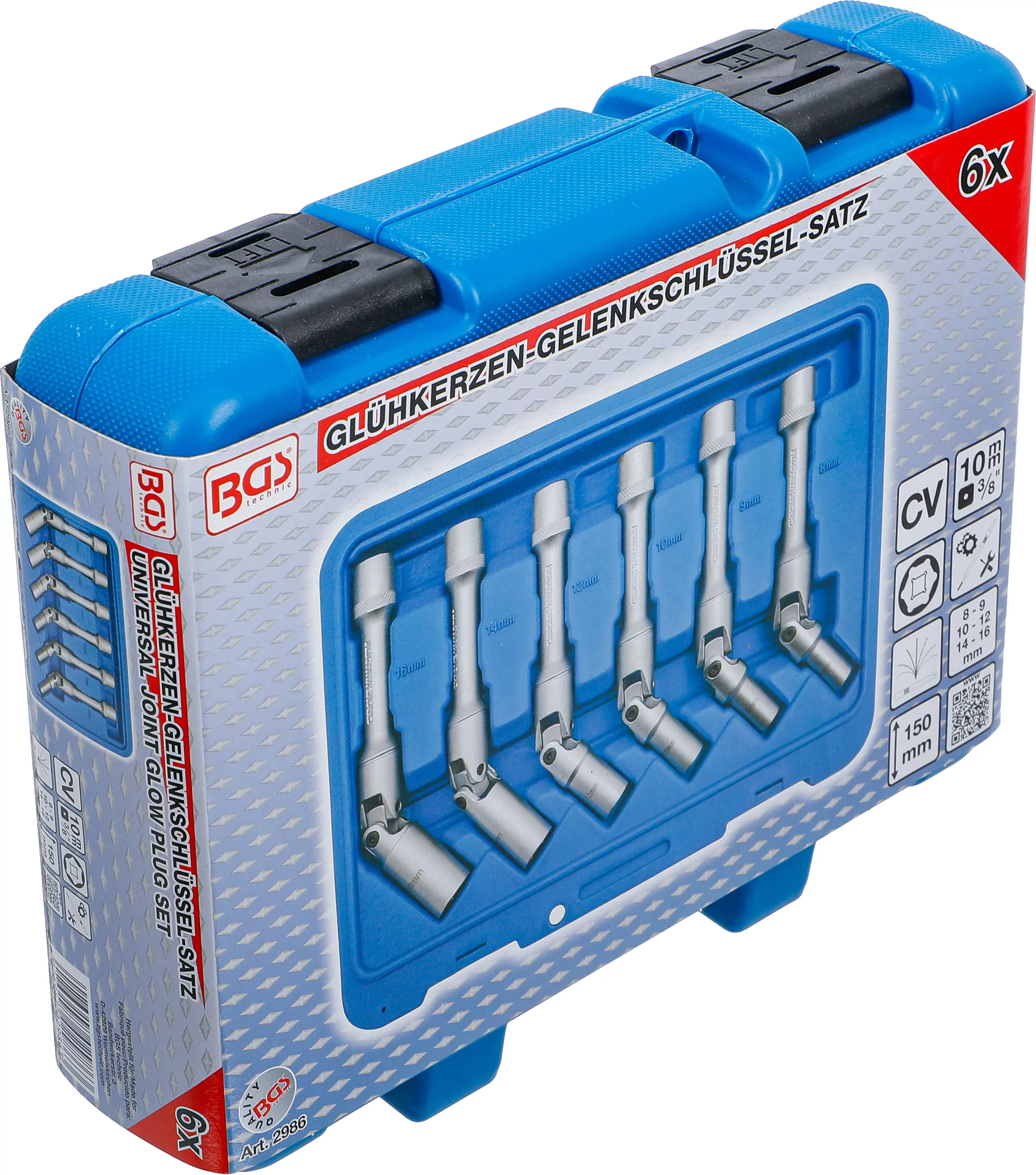 Universal Glühkerzen-Gelenkschlüssel-Satz, Sechskant | Antrieb Innenvierkant 10 mm (3/8") | SW 8 - 16 mm | 6-tlg.