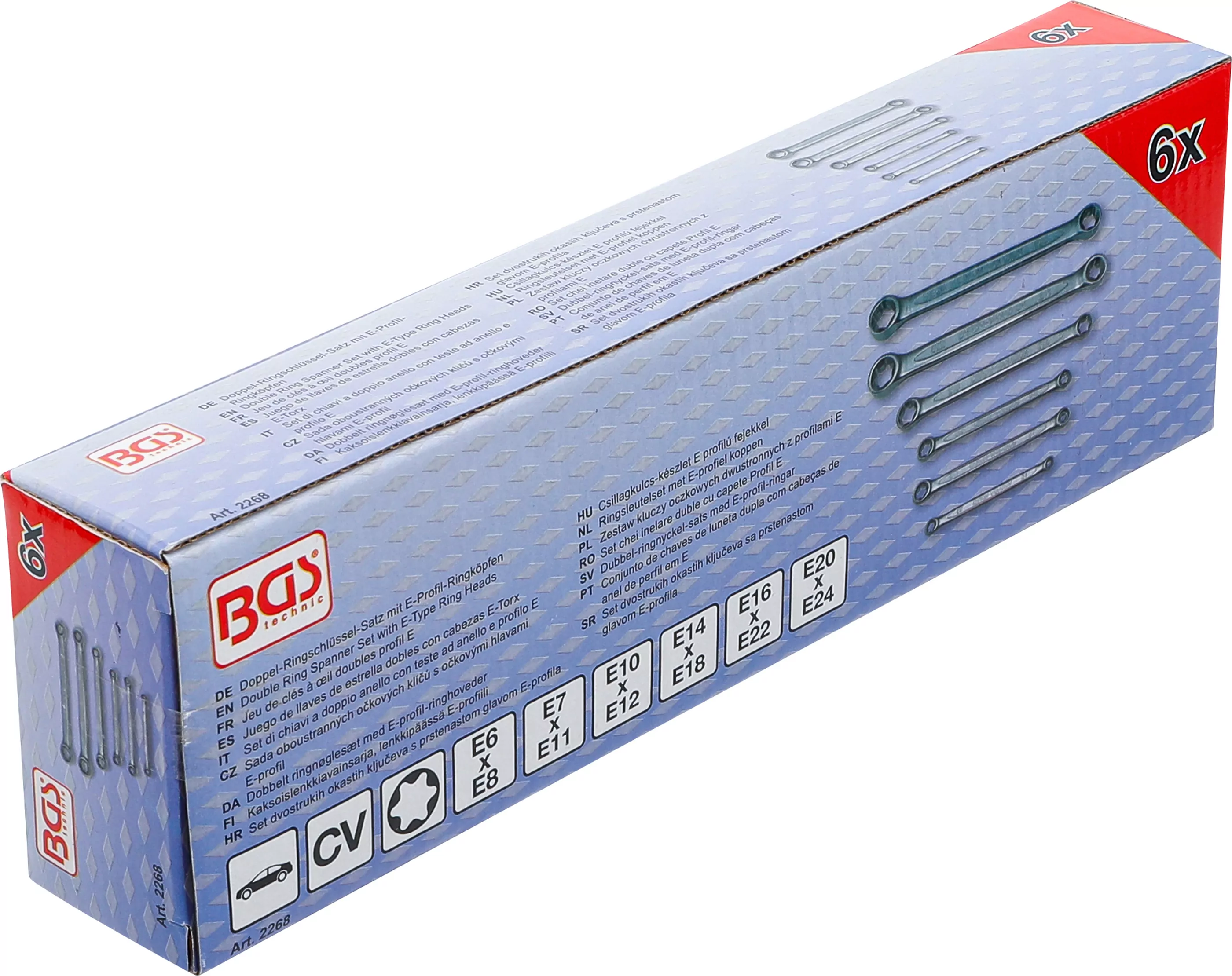 Doppel-Ringschlüssel-Satz mit E-Profil-Ringköpfen | SW E6 x E8 - E20 x E24 | 6-tlg.