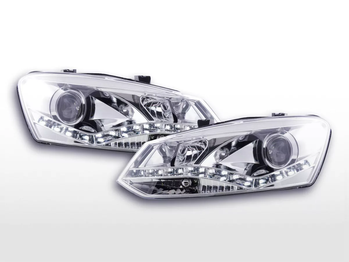 Scheinwerfer Set Daylight LED Tagfahrlicht VW Polo 6R Bj. 09- chrom für Rechtslenker