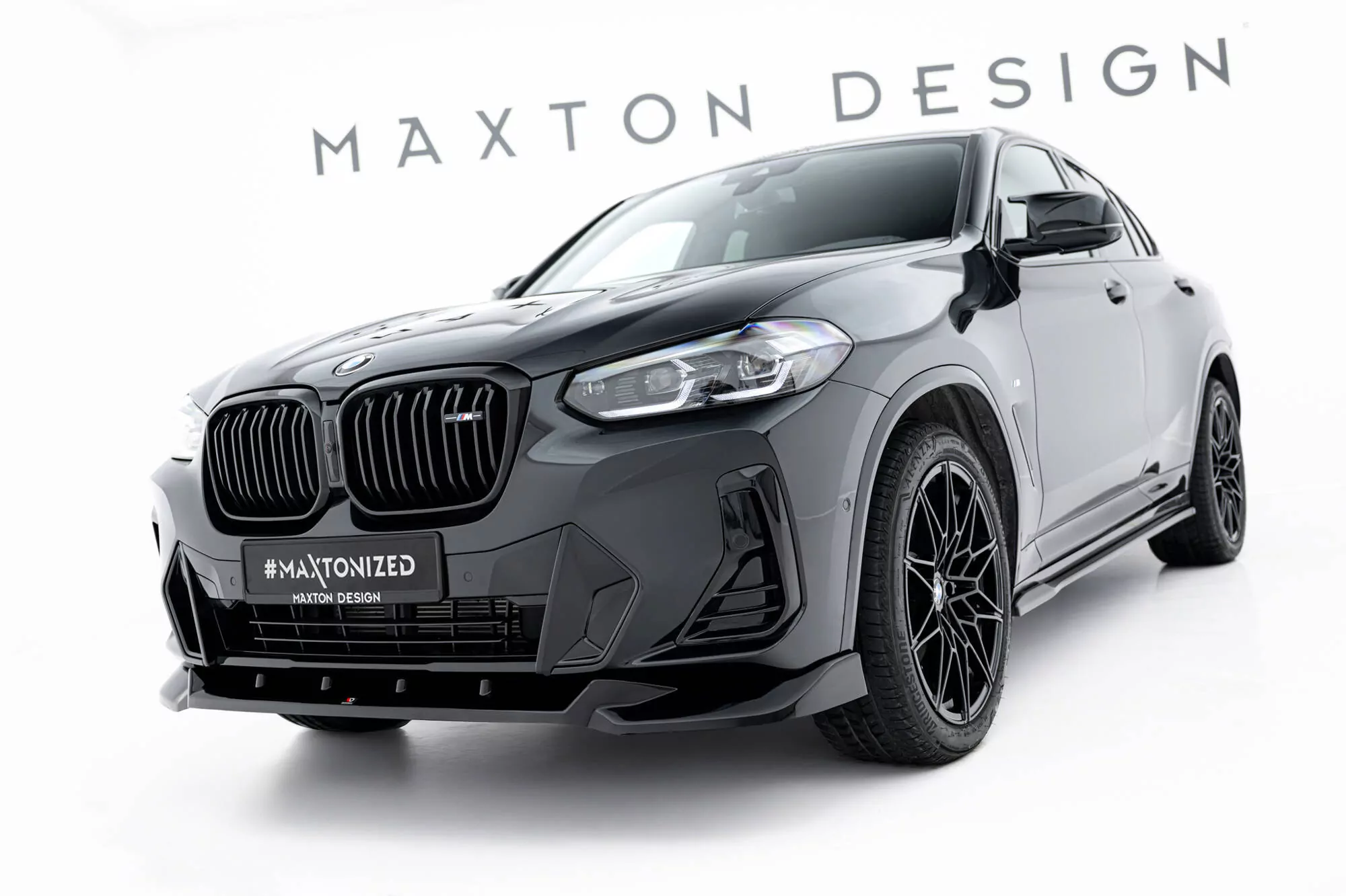 Front Ansatz V.2 Für BMW X4 M-Paket G02 Facelift Schwarz Hochglanz