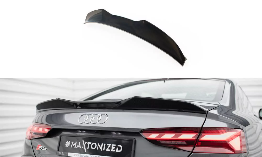 Spoiler CAP Für 3D Audi S5 Coupe / A5 S-Line Coupe F5 Facelift Schwarz Hochglanz