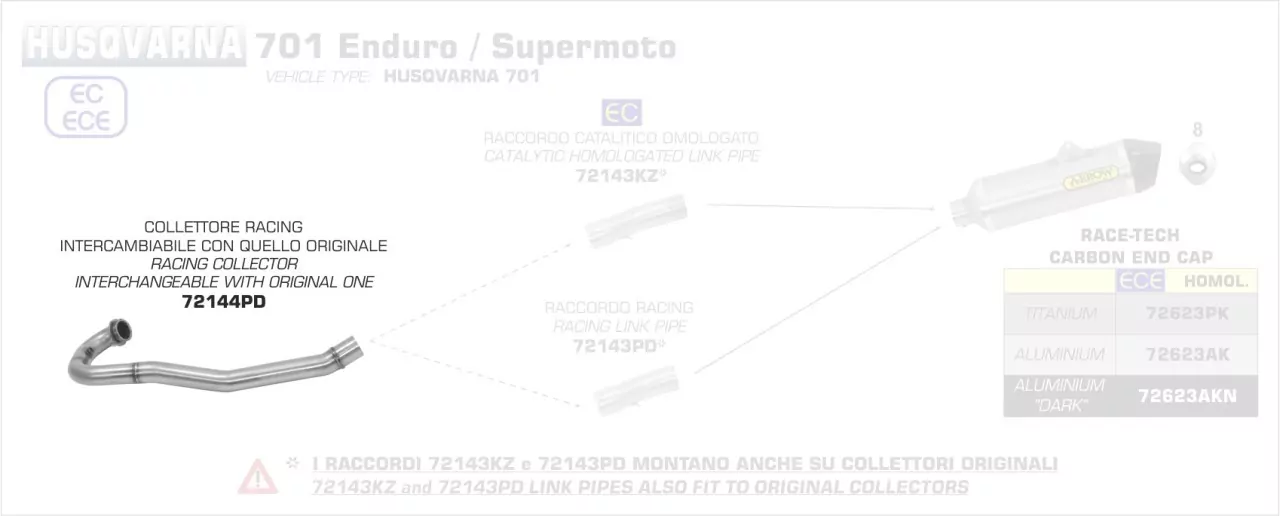72143PD-Arrow Verbindungsrohr Ohne Kat HUSQVARNA 701 ENDURO SUPERMOTO '16-20