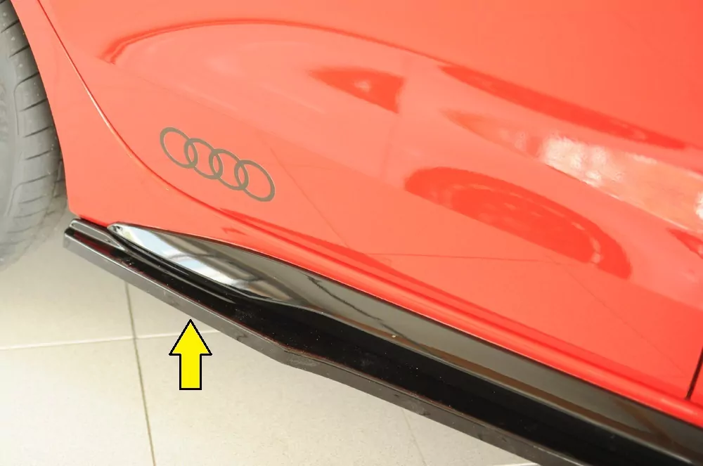 Rieger Seitenschweller rechts ansatz glanz schwarz für Audi A3 S3 (GY) 5-tür. (Sportback) 07.20-05.24 (bis Facelift)