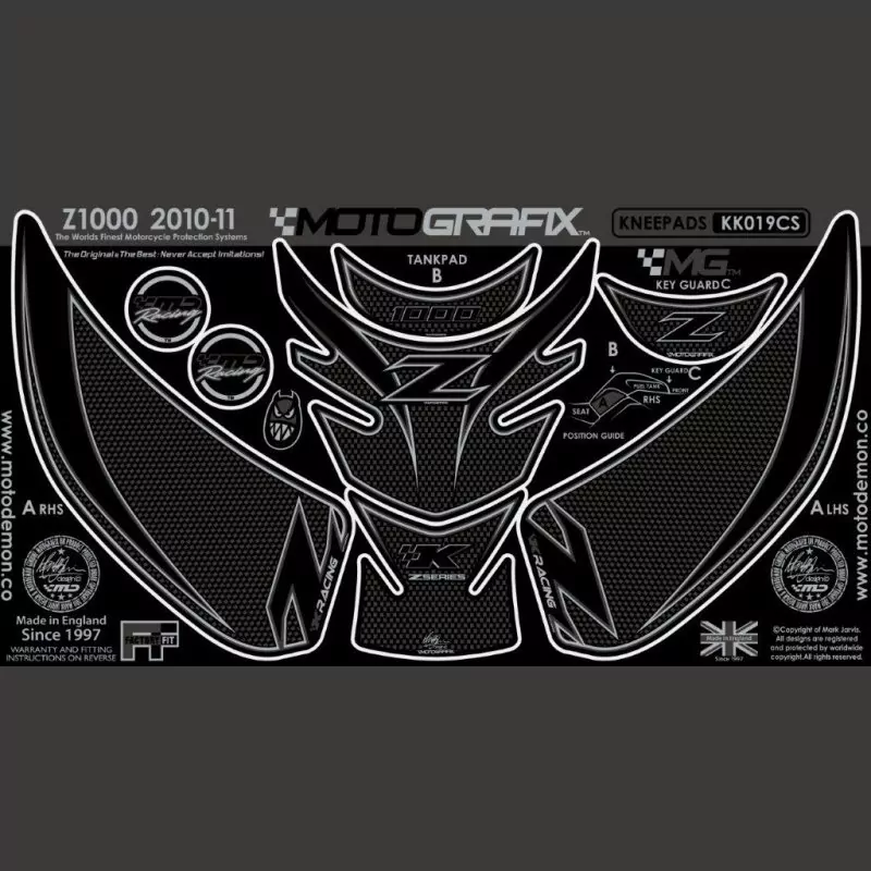 Motografix Tankschutz Knie Pads KAWASAKI Z1000 2010- KK019CS