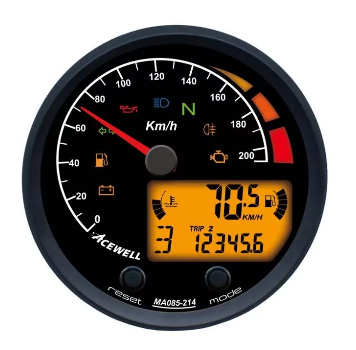 Acewell | Analog Tacho 210 Km/h | Digital Dzm | Ring Schwarz | Zifferblatt Schwarz | Gehäuse Schwa