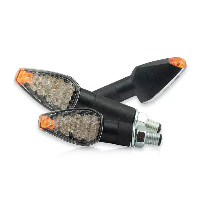 LED-Blinker "PEAK" | schwarz | kurz | M10 | klares & flaches Glas | E-geprüft 