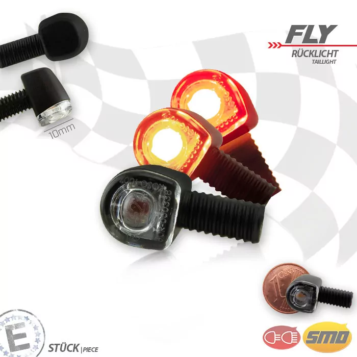 SMD-Rücklicht "Fly" | Alu | schwarz | M6 Stück | B 10 x H 10 x T 14 mm | klar | E-geprüft