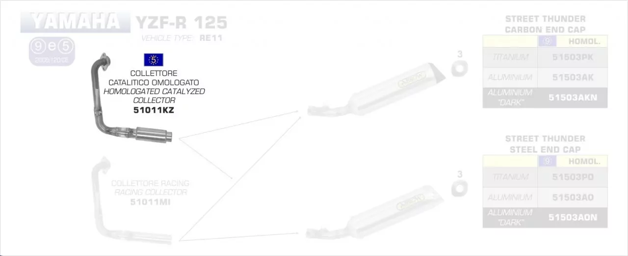 51011KZ-Arrow Krümmer Mit Katalysator Yamaha YZF-R 125 14-16