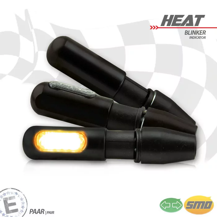 SMD-Blinker "Heat" | Alu | schwarz M8 | Alu | getönt | Ø 15 x T 46 mm | E-geprüft
