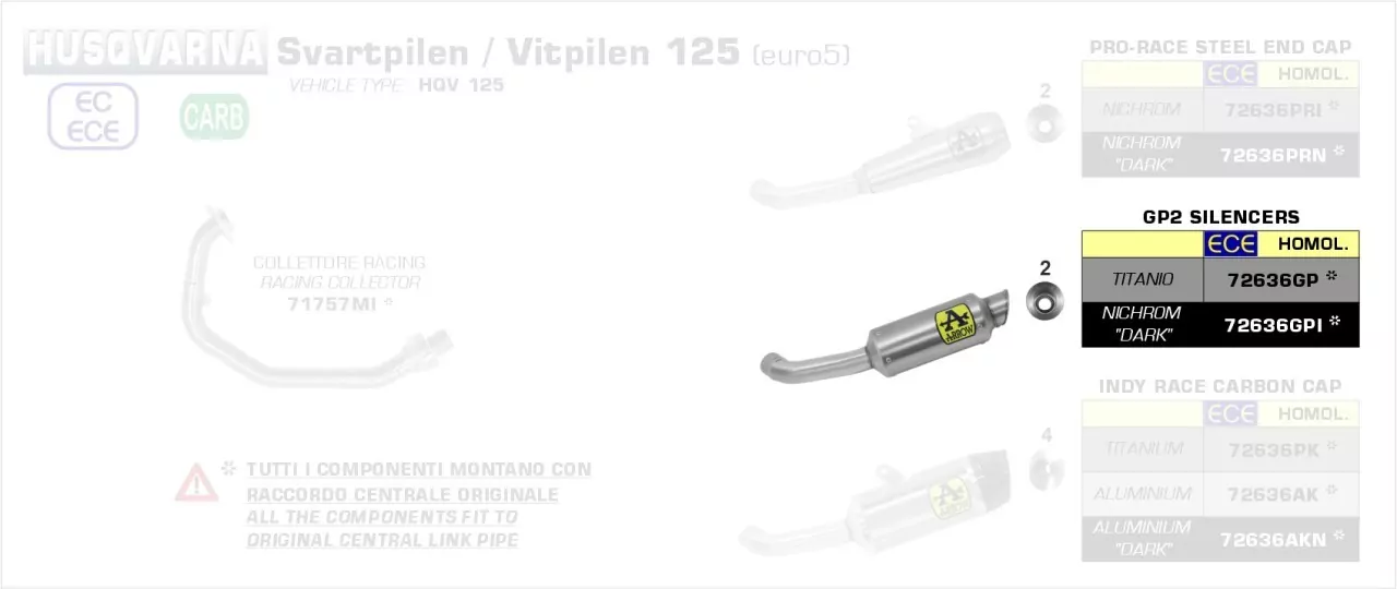 Arrow GP2 Titan Husqvarna Svartpilen/Vitpilen 125 21-