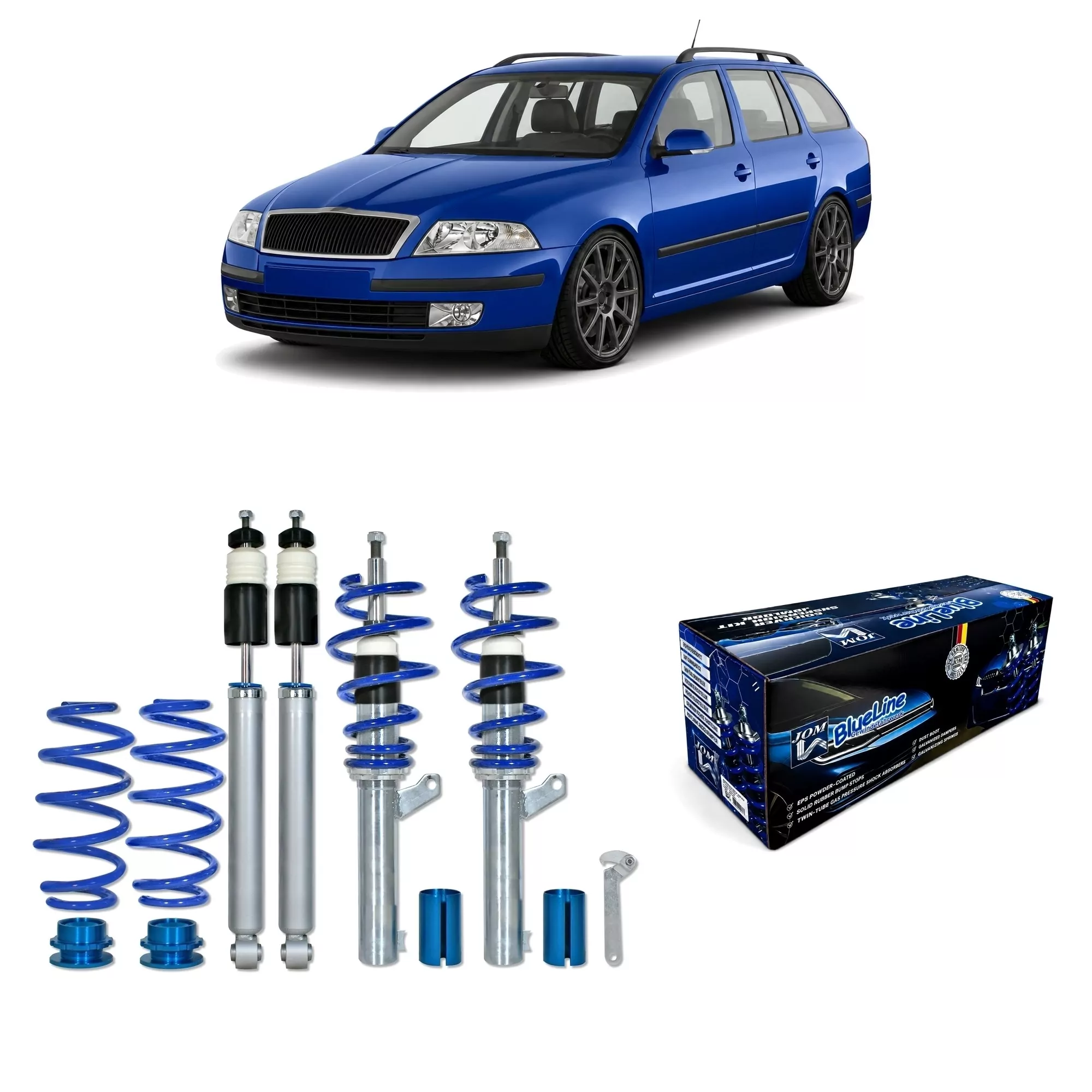BlueLine Gewindefahrwerk passend für Skoda Octavia (1Z) inklusive Kombi-Modelle 1.4, 1.6, 1.8T, 2.0, 2.0T / DSG, 1.9TDi 