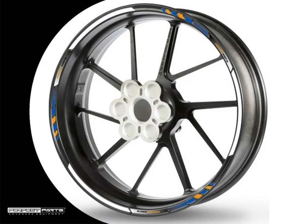 Felgenrandaufkleber GP Race weiß-blau-gold