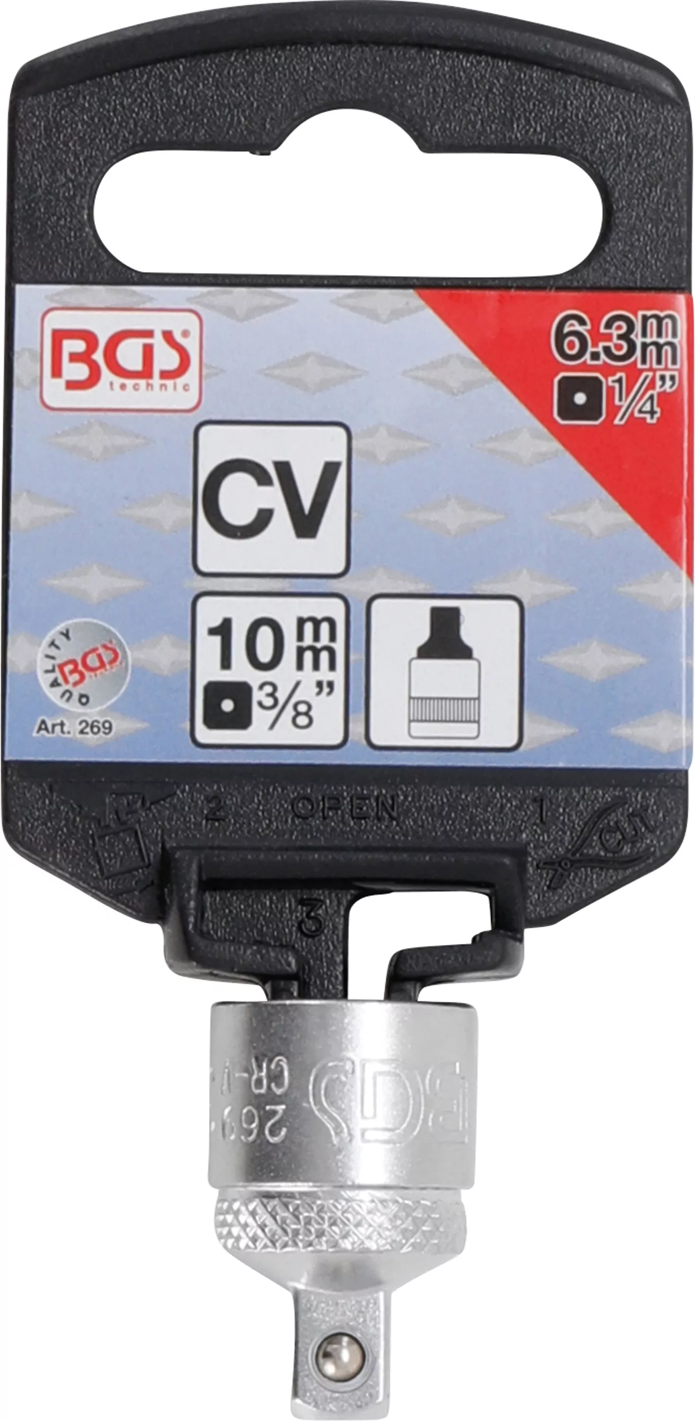 Steckschlüssel-Adapter | Innenvierkant 10 mm (3/8") - Außenvierkant 6,3 mm (1/4")