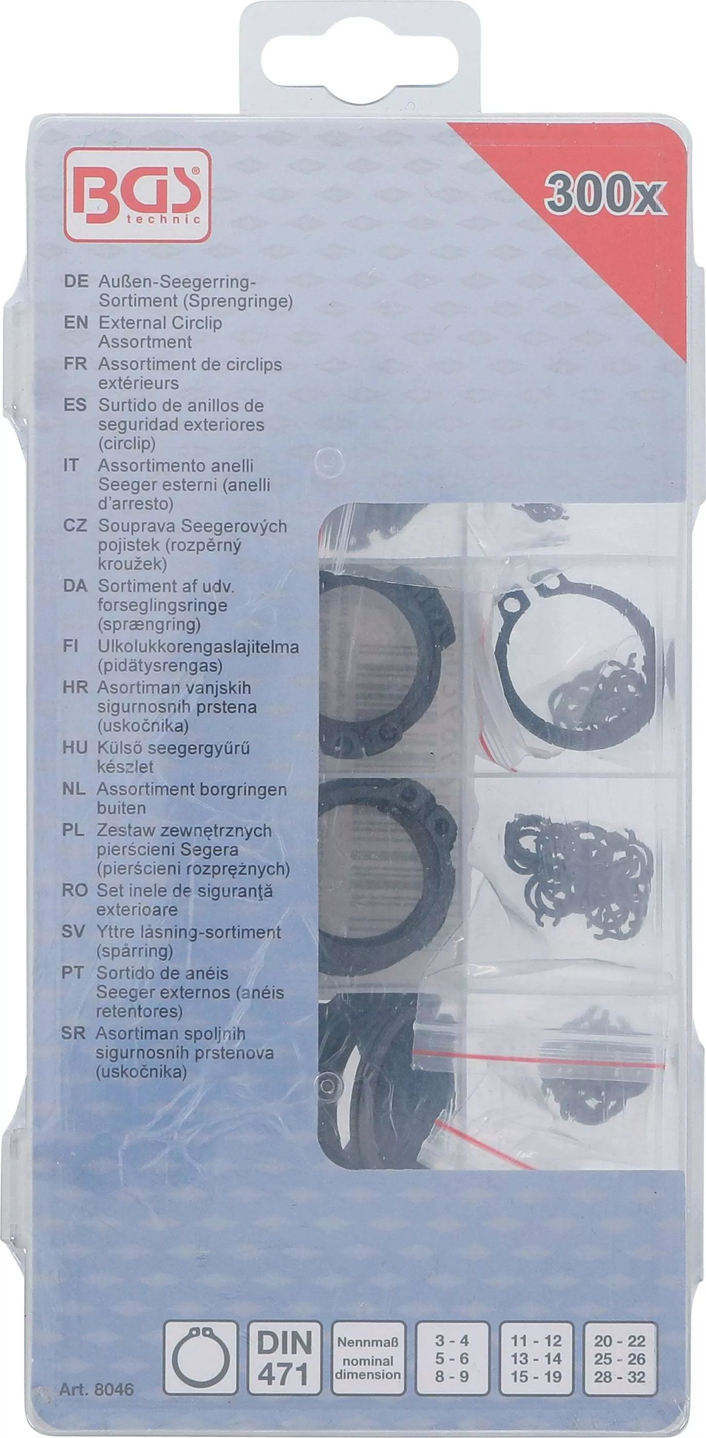 Außen-Seegerring-Sortiment (Sprengringe) | Ø 3 - 32 mm | 300-tlg.