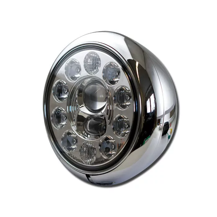 Led-scheinwerfer 7","hd-style", Chrom, 10 Led S, Reflektor Chrom, Befestigung Unten M12, E-geprüft