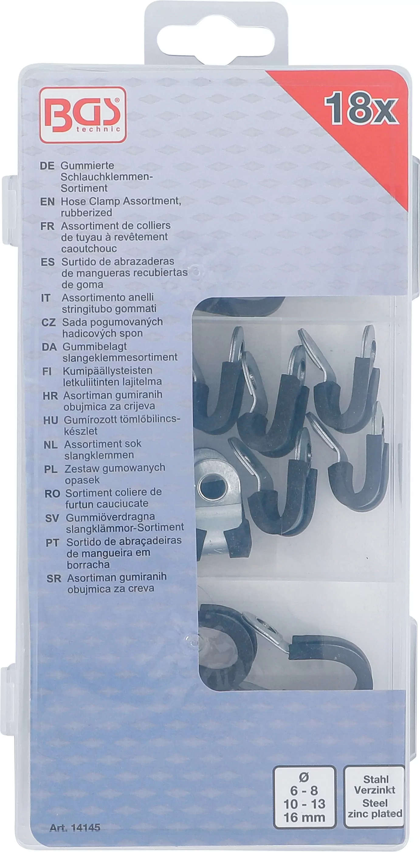 Gummierte Schlauchklemmen-Sortiment | Ø 6 - 16 mm | 18-tlg.