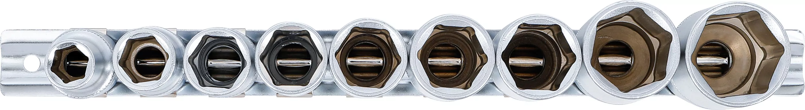 Steckschlüssel-Einsatz-Satz Sechskant, tief | Antrieb Innenvierkant 12,5 mm (1/2") | SW 10 - 24 mm | 9-tlg.