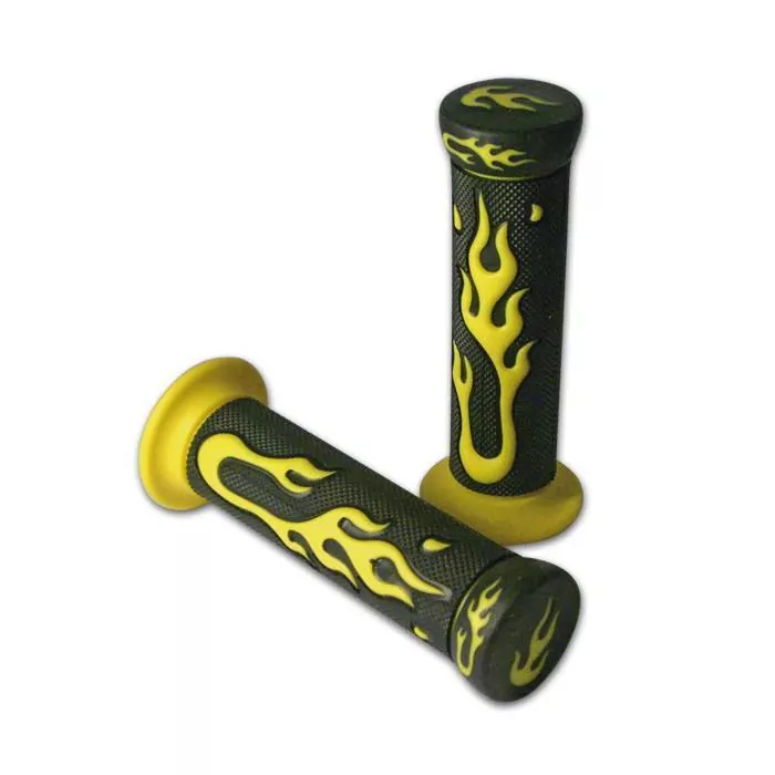 Griffe ATV Gummi "Flame", schw.-gelb, geschl, 22mm L=130 mm*