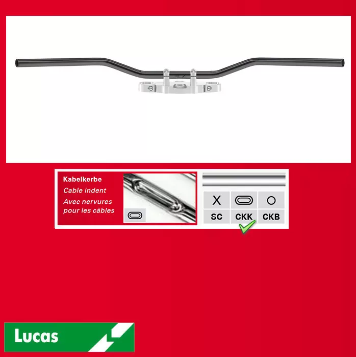 Stahllenker "Flyerbar", Stahl, verchromt 1 ZOLL (25,4 MM) mit Kabelkerben, Breite: 970mm