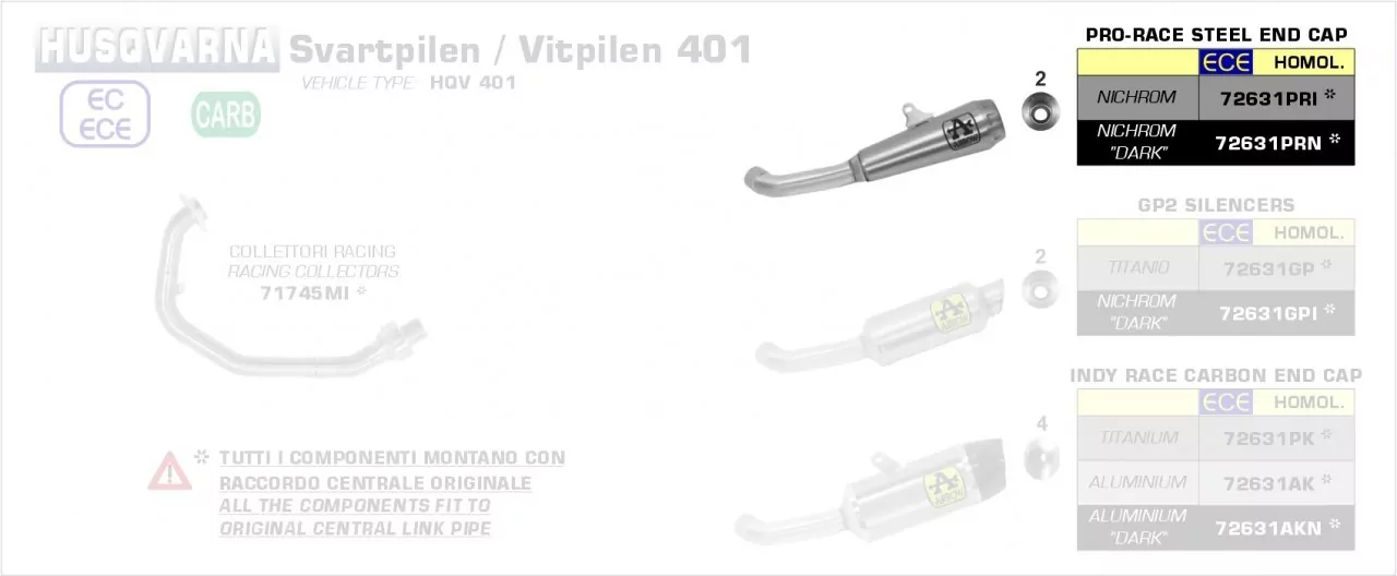 Arrow Pro-Race Edelstahl Schwarz Husqvarna Svartpilen / Vitpilen 401 20-