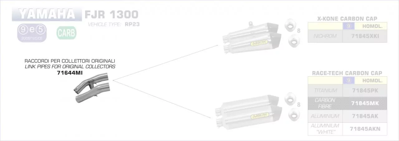 71644MI-Arrow Zwischenrohr Für Originalkrümmer Yamaha FJR 1300 16-