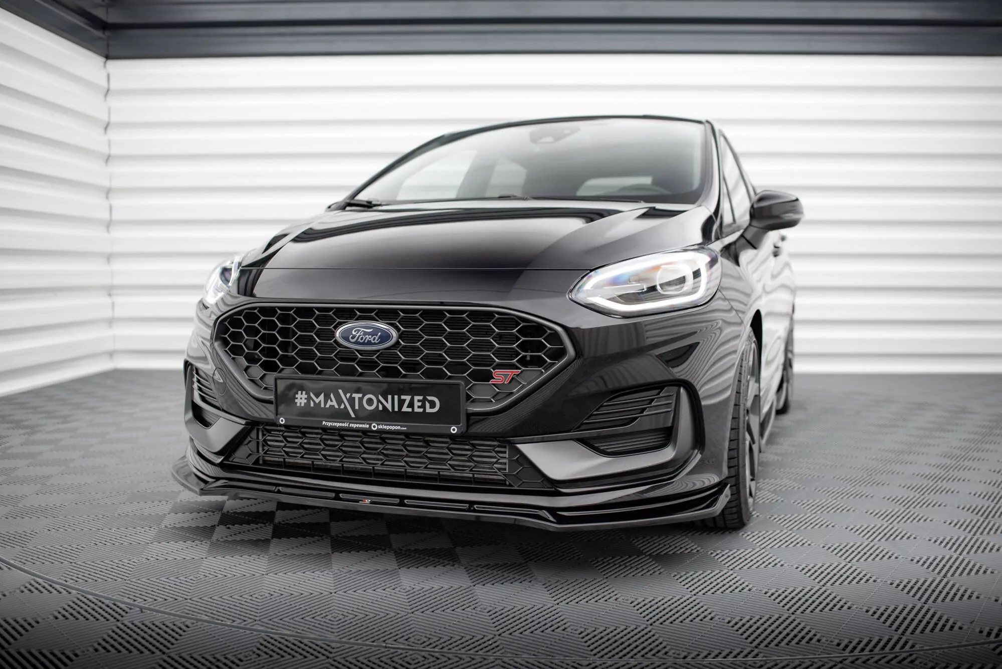Front Ansatz V.4 Für Ford Fiesta ST / ST-Line Mk8 Facelift Schwarz Hochglanz