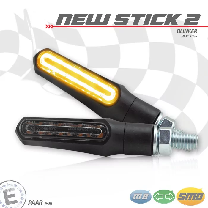 LED-Blinker "New Stick 2" | ABS | schwarz | M8 Paar | L51 x B17 x T20mm | getönt | E-geprüft
