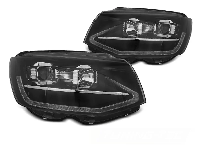 Headlights Tube Light Black Drl Seq Fits Vw T6 15-19