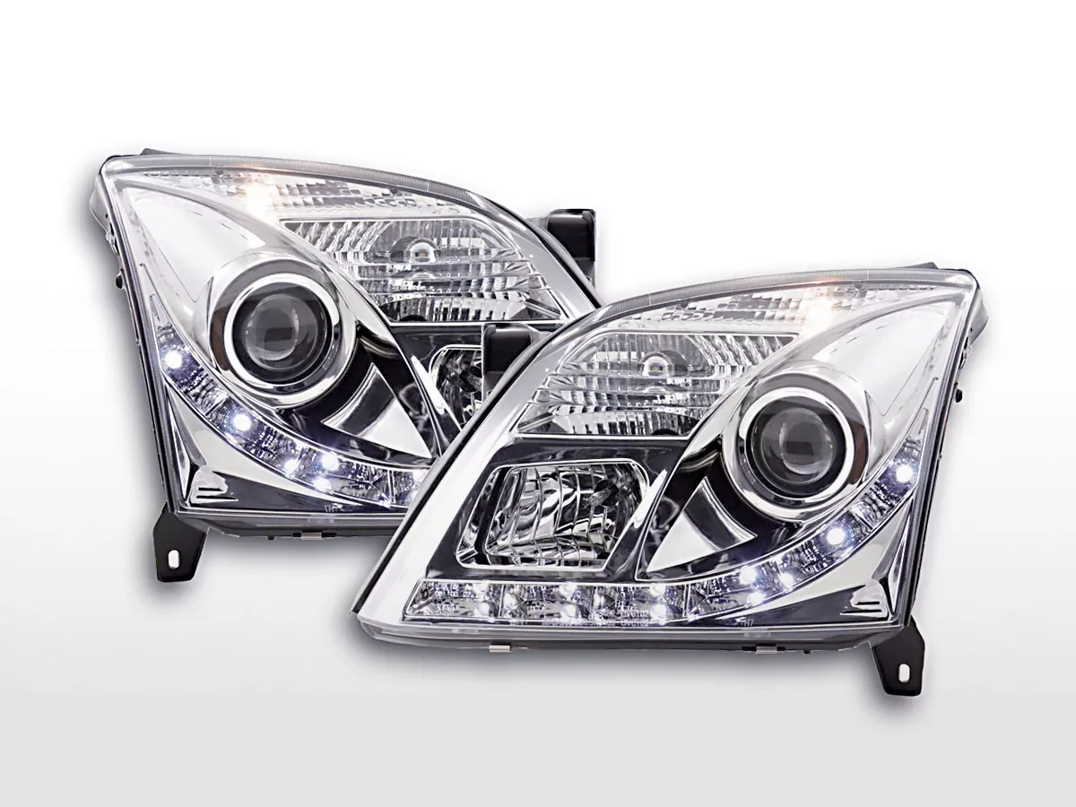 Scheinwerfer Set Daylight LED TFL-Optik Opel Vectra C Bj. 02-05 chrom für Rechtslenker