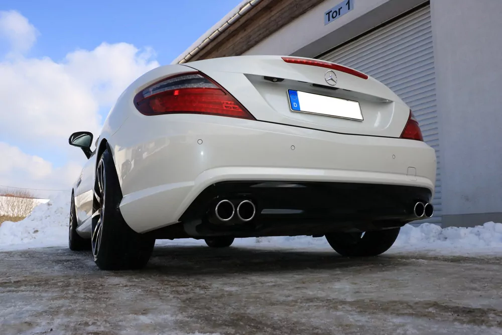 Mercedes SLK Typ 172 - AMG Line Endschalldämpfer rechts/links - gebaut als Unidämpfer (ohne Halter ohne Rohre) mit Gutachten-Kennzeichnung und dem Text "Zum Zwecke der Einzelabnahme"