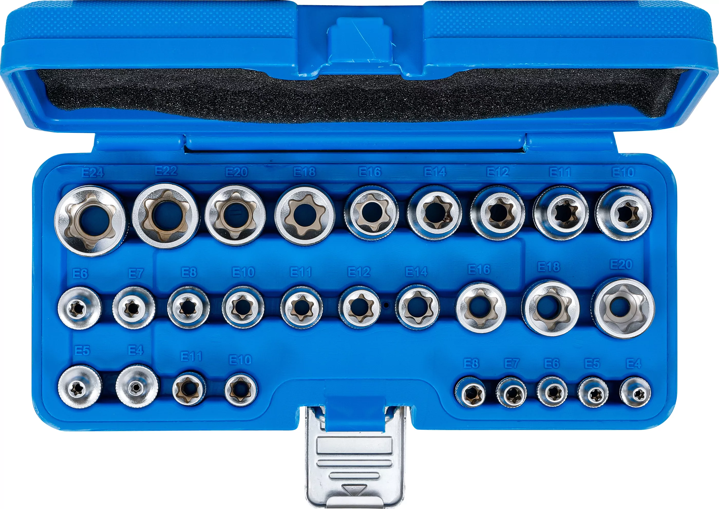 Steckschlüssel-Einsatz-Satz, E-Profil | Antrieb Innenvierkant 6,3 mm (1/4") / 12,5 mm (1/2") | SW E4 - E24 | 28-tlg.