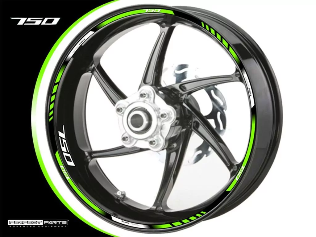 Felgenrandaufkleber für 750 ccm grün-weiß-chrom
