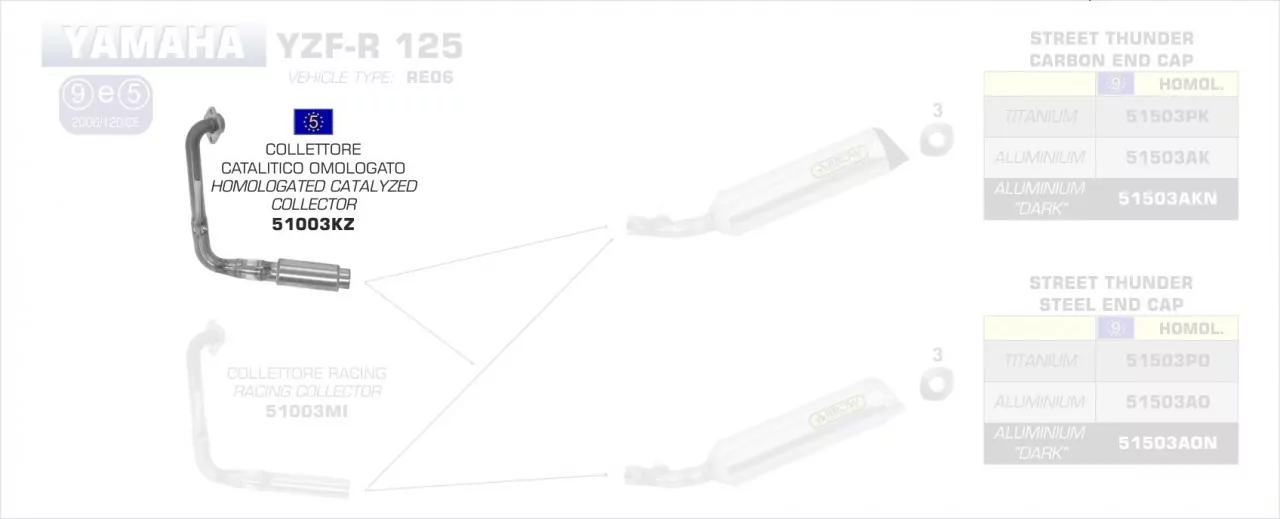 51003KZ-Arrow Krümmer Mit Katalysator Yamaha YZF-R 125 08-13