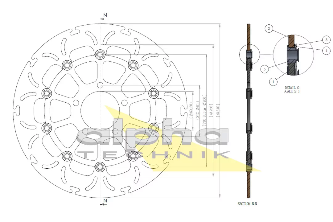 alpha Technik Bremsscheibe Omega-Design ABD33 vorne für Suzuki DL1000 / DL650 V-Strom SV1000 und Kawasaki KLV 1000